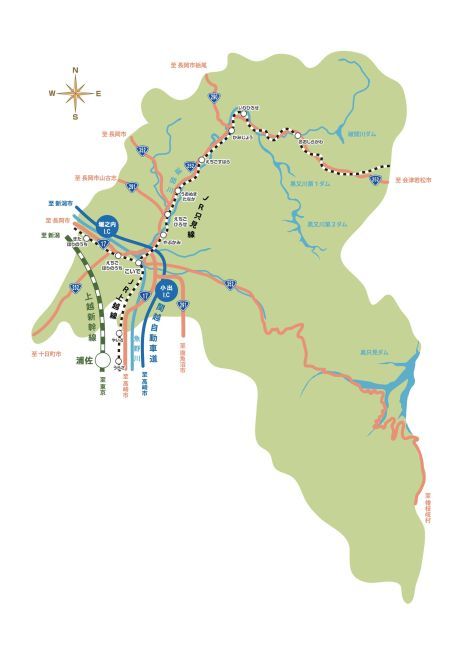 魚沼市線路・主要幹線道路図