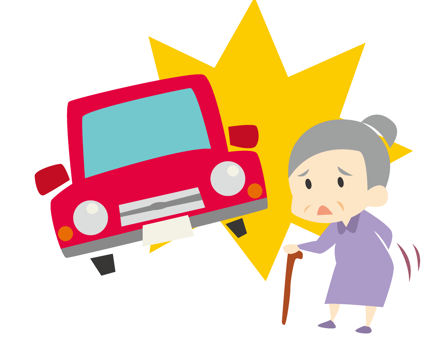 車の前に飛び出したお年寄りの画像