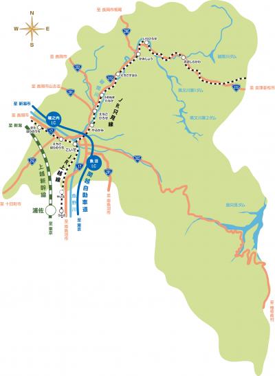 魚沼市線路・主要幹線道路図